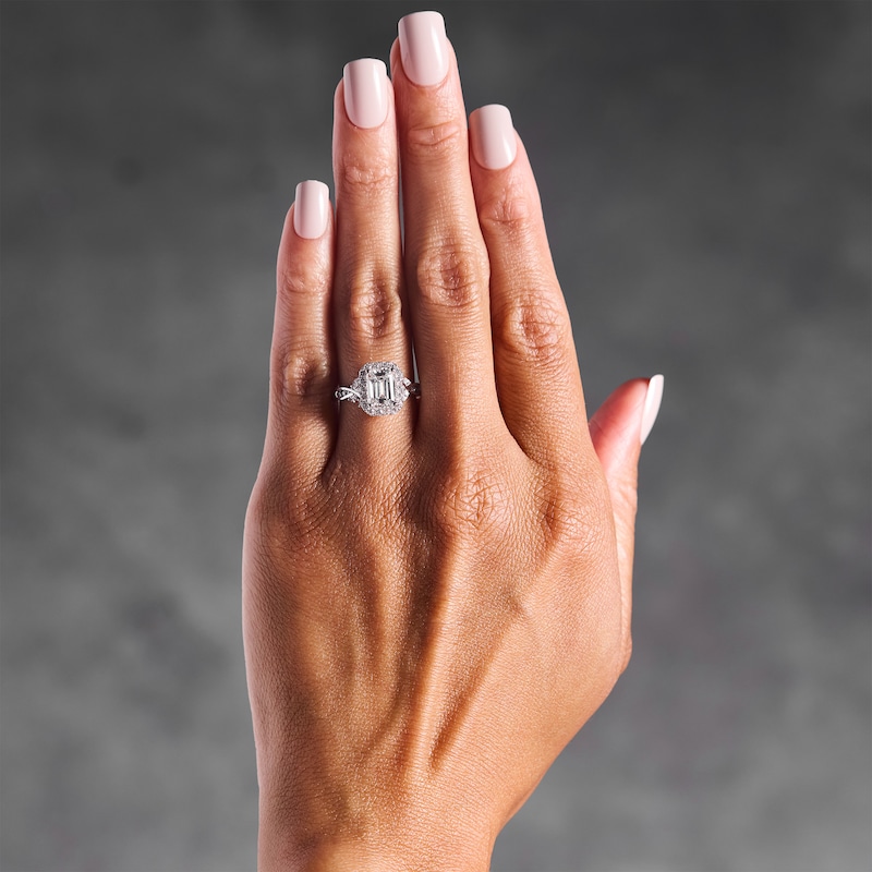 Main Image 2 of 2-1/2 CT. T.W. Emerald-Cut Certified Lab-Grown Diamond Frame Engagement Ring in 14K White Gold (F/VS2)