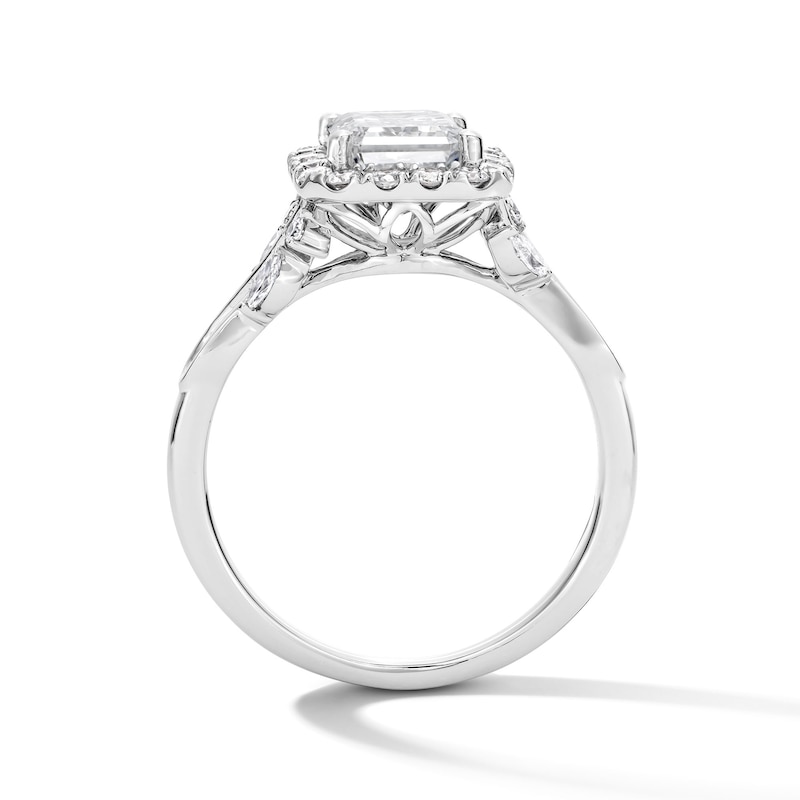Main Image 3 of 2-1/2 CT. T.W. Emerald-Cut Certified Lab-Grown Diamond Frame Engagement Ring in 14K White Gold (F/VS2)