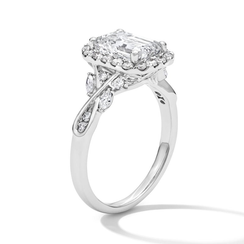 Main Image 5 of 2-1/2 CT. T.W. Emerald-Cut Certified Lab-Grown Diamond Frame Engagement Ring in 14K White Gold (F/VS2)