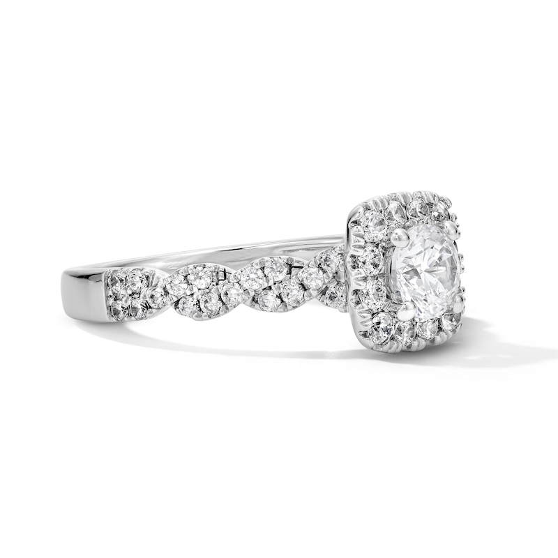 Main Image 4 of 1 CT. T.W. Certified Lab-Grown Diamond Cushion Frame Engagement Ring in 14K White Gold (F/VS2)