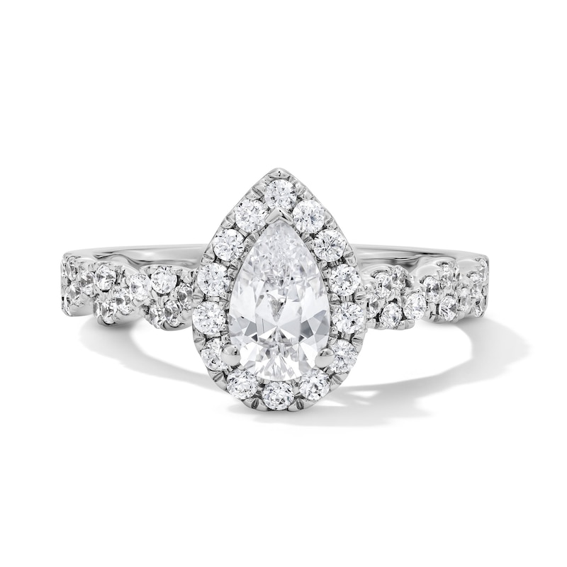 Main Image 1 of 1 CT. T.W. Pear-Shaped Certified Lab-Grown Diamond Frame Engagement Ring in 14K White Gold (F/VS2)