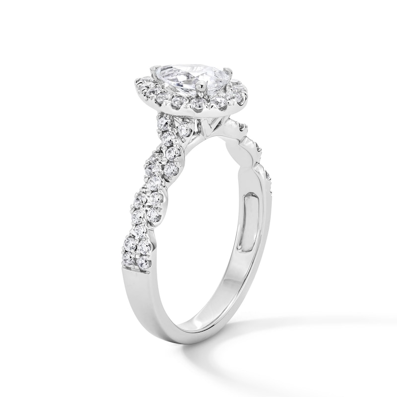 Main Image 5 of 1 CT. T.W. Pear-Shaped Certified Lab-Grown Diamond Frame Engagement Ring in 14K White Gold (F/VS2)