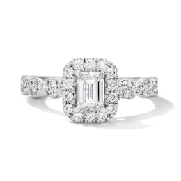 1 CT. T.W. Emerald-Cut Certified Lab-Grown Diamond Frame Engagement Ring in 14K White Gold (F/VS2)