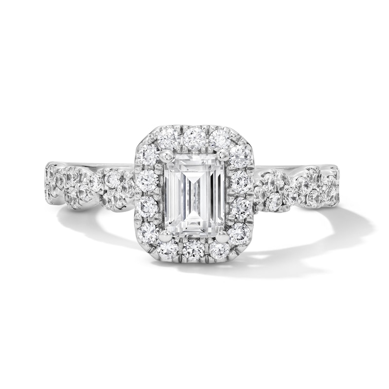 Main Image 1 of 1 CT. T.W. Emerald-Cut Certified Lab-Grown Diamond Frame Engagement Ring in 14K White Gold (F/VS2)