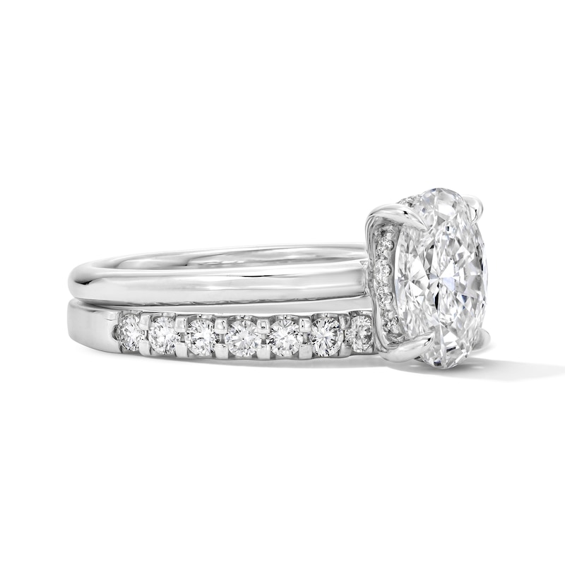 Main Image 4 of 2 CT. T.W. Oval Certified Lab-Grown Diamond Bridal Set in 14K White Gold (F/VS2)