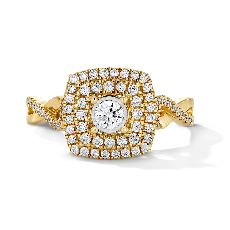 Main Image 1 of 1/2 CT. T.W. Diamond Double Cushion Frame Engagement Ring in 10K Gold