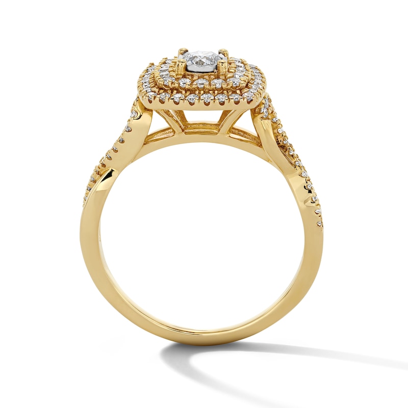 Main Image 3 of 1/2 CT. T.W. Diamond Double Cushion Frame Engagement Ring in 10K Gold