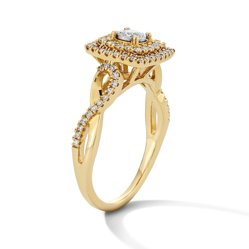 Main Image 5 of 1/2 CT. T.W. Diamond Double Cushion Frame Engagement Ring in 10K Gold