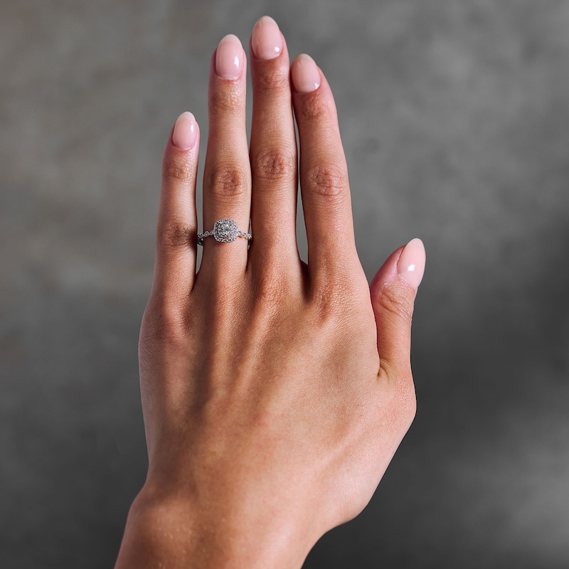 Main Image 2 of 1/4 CT. T.W. Diamond Double Cushion Frame Promise Ring in 10K White Gold
