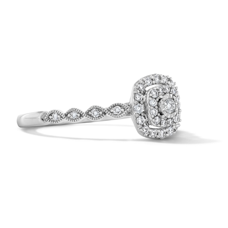 Main Image 4 of 1/4 CT. T.W. Diamond Double Cushion Frame Promise Ring in 10K White Gold