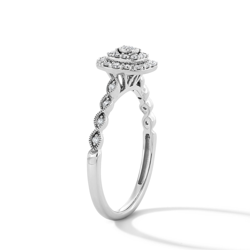 Main Image 5 of 1/4 CT. T.W. Diamond Double Cushion Frame Promise Ring in 10K White Gold