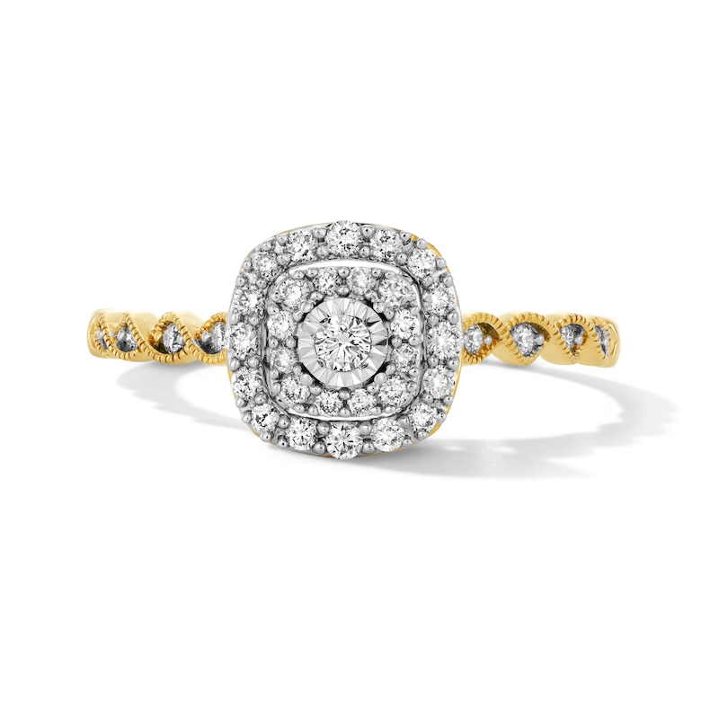 Main Image 1 of 1/4 CT. T.W. Diamond Double Cushion Frame Promise Ring in 10K Gold