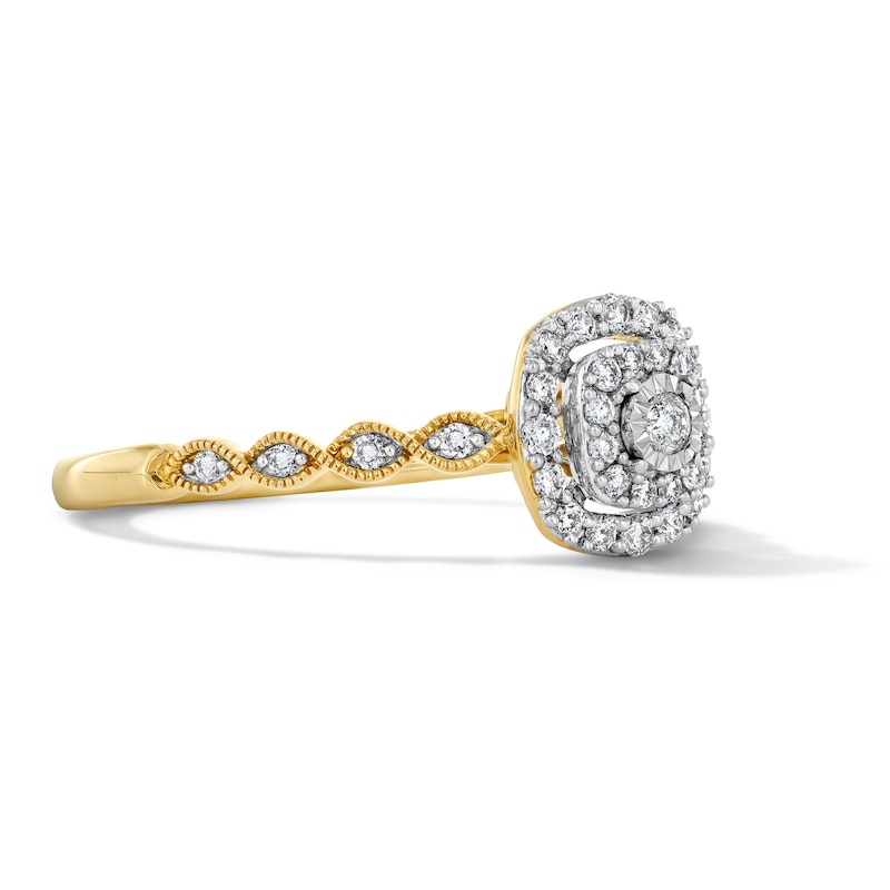 Main Image 4 of 1/4 CT. T.W. Diamond Double Cushion Frame Promise Ring in 10K Gold