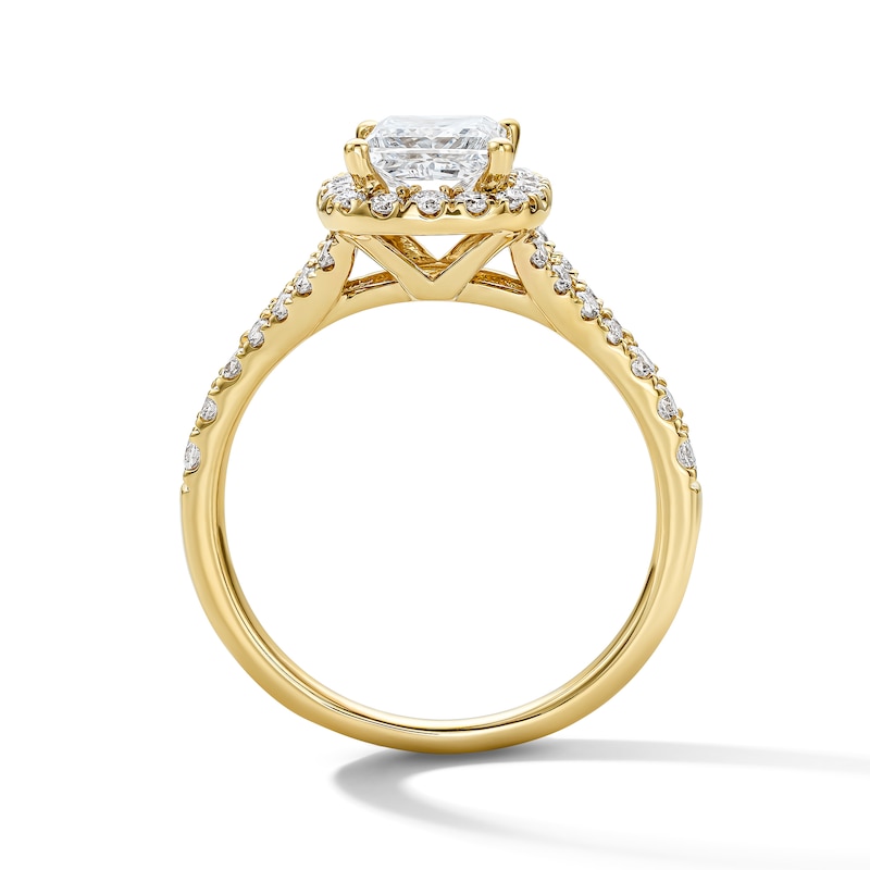 Main Image 3 of 1-1/2 CT. T.W. Princess-Cut Certified Lab-Grown Diamond Frame Engagement Ring in 14K Gold (F/VS2)