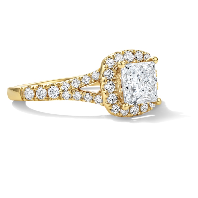 Main Image 4 of 1-1/2 CT. T.W. Princess-Cut Certified Lab-Grown Diamond Frame Engagement Ring in 14K Gold (F/VS2)