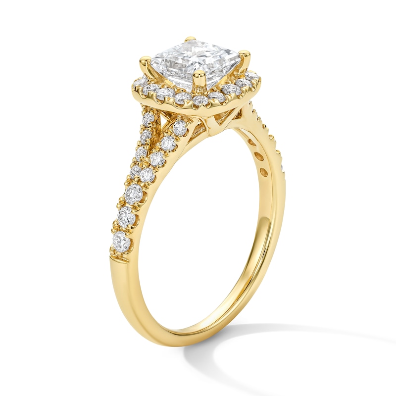 Main Image 5 of 1-1/2 CT. T.W. Princess-Cut Certified Lab-Grown Diamond Frame Engagement Ring in 14K Gold (F/VS2)