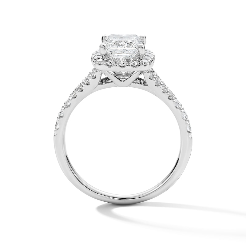 Main Image 3 of 1-1/2 CT. T.W. Princess-Cut Certified Lab-Grown Diamond Frame Engagement Ring in 14K White Gold (F/VS2)