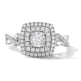 1/2 CT. T.W. Diamond Double Cushion Frame Engagement Ring in 10K White Gold