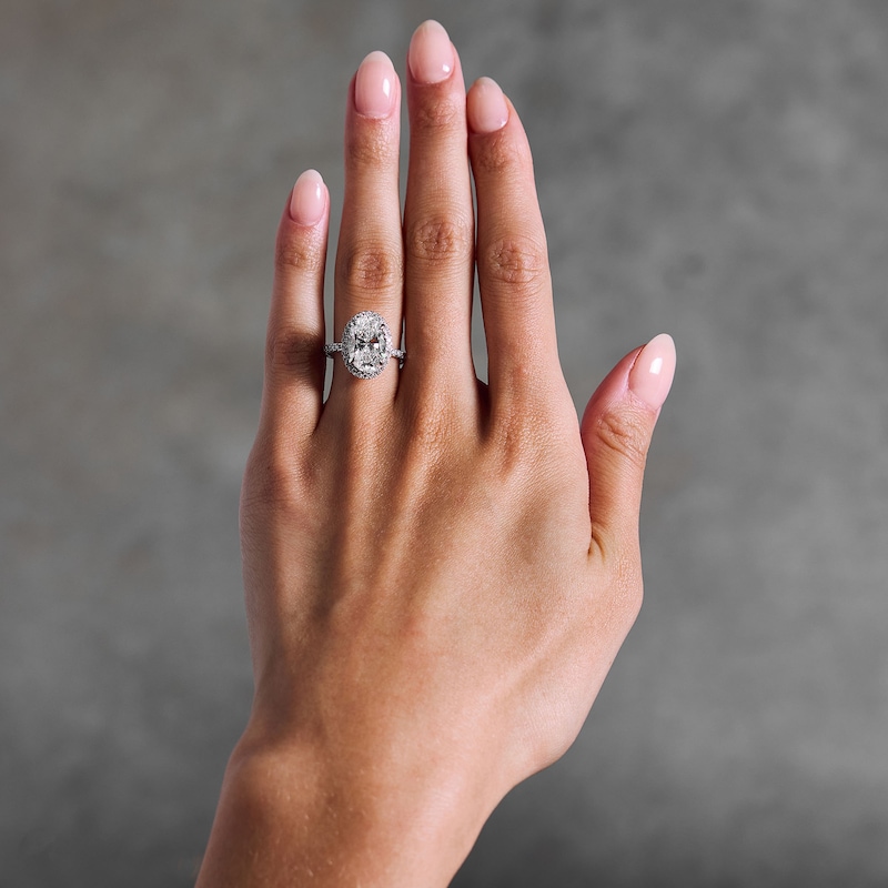 Main Image 2 of 4-1/2 CT. T.W. Oval Certified Lab-Grown Diamond Frame Engagement Ring in 14K White Gold (F/VS2)