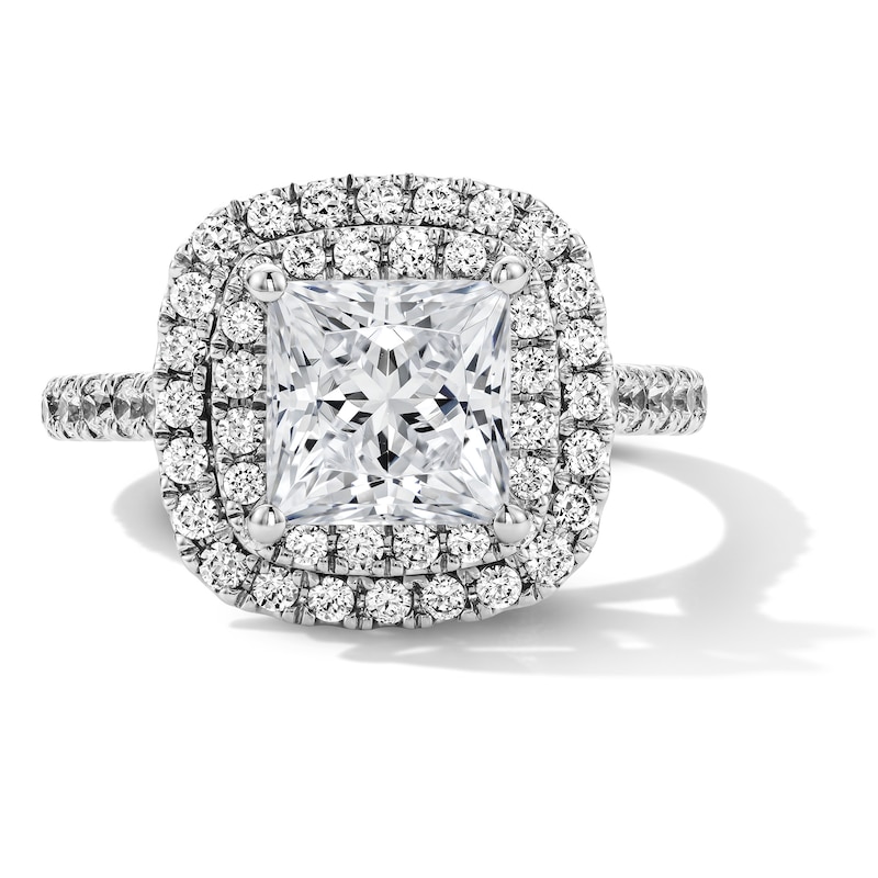 Main Image 1 of 3 CT. T.W. Princess-Cut Certified Lab-Grown Diamond Double Cushion Frame Engagement Ring in 14K White Gold (F/VS2)