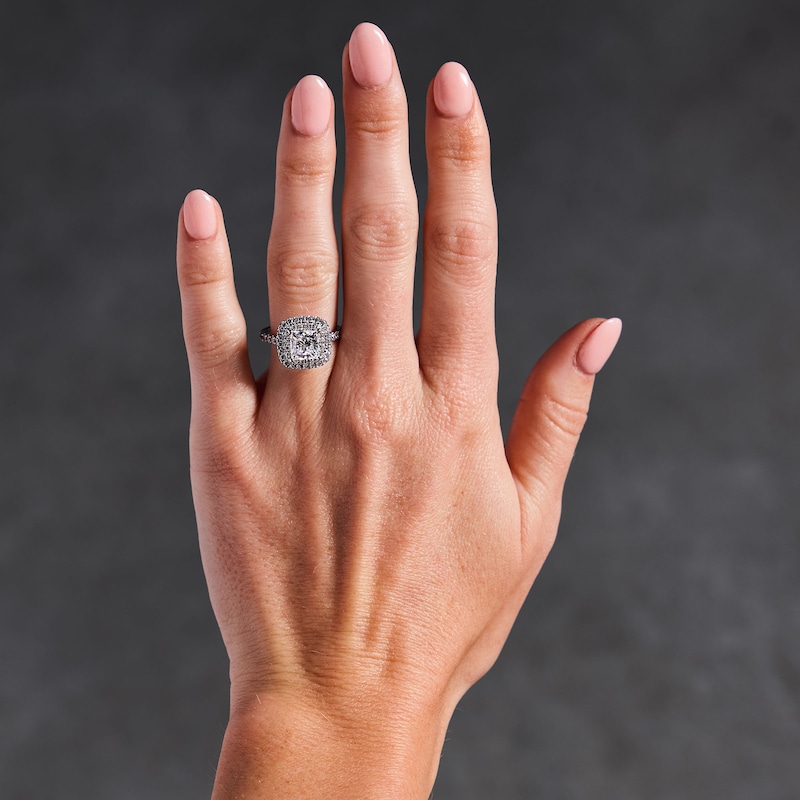 Main Image 2 of 3 CT. T.W. Princess-Cut Certified Lab-Grown Diamond Double Cushion Frame Engagement Ring in 14K White Gold (F/VS2)