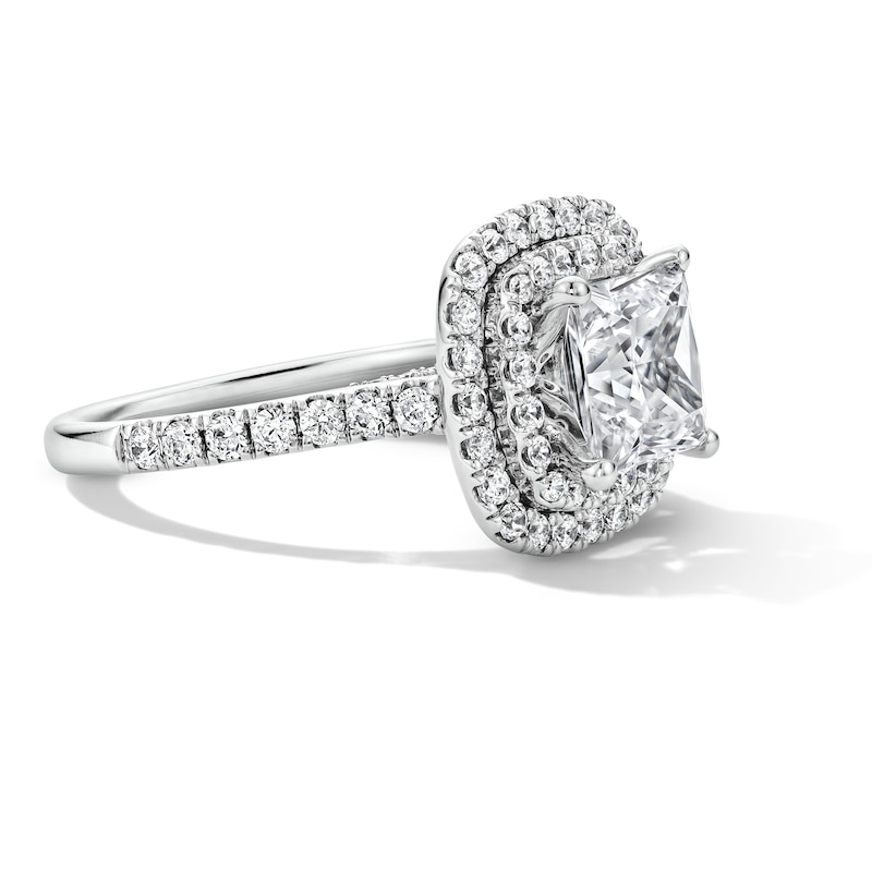 Main Image 3 of 3 CT. T.W. Princess-Cut Certified Lab-Grown Diamond Double Cushion Frame Engagement Ring in 14K White Gold (F/VS2)