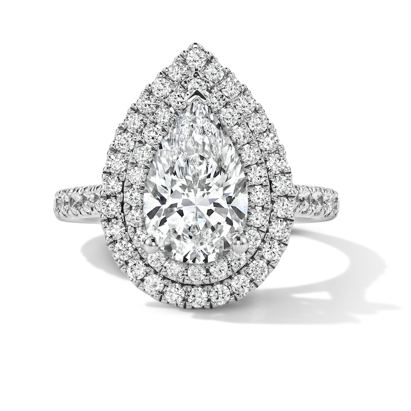 Main Image 1 of 3 CT. T.W. Pear-Shaped Certified Lab-Grown Diamond Double Frame Engagement Ring in 14K White Gold (F/VS2)