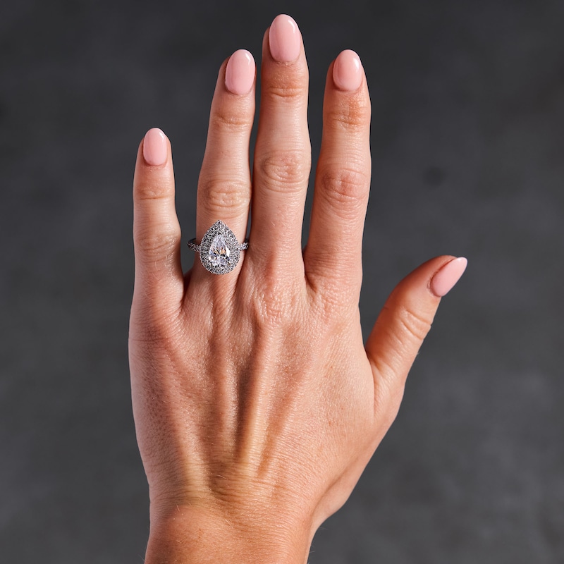 Main Image 2 of 3 CT. T.W. Pear-Shaped Certified Lab-Grown Diamond Double Frame Engagement Ring in 14K White Gold (F/VS2)