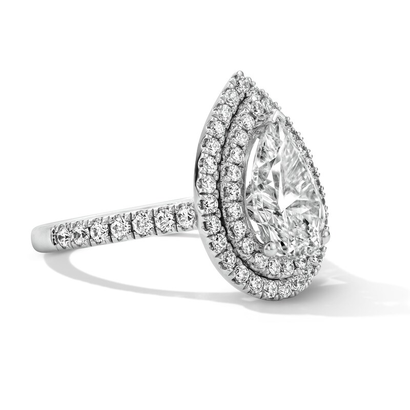 Main Image 3 of 3 CT. T.W. Pear-Shaped Certified Lab-Grown Diamond Double Frame Engagement Ring in 14K White Gold (F/VS2)