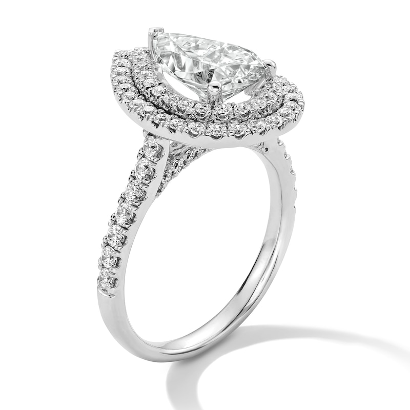 Main Image 4 of 3 CT. T.W. Pear-Shaped Certified Lab-Grown Diamond Double Frame Engagement Ring in 14K White Gold (F/VS2)
