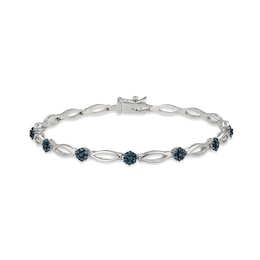 1/2 CT. T.W. Black Diamond Flower Bracelet in Sterling Silver - 7.25"