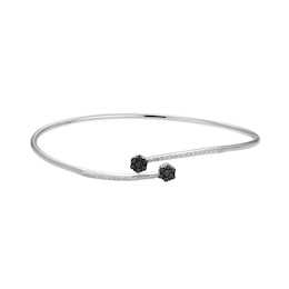 1/2 CT. T.W. Black and White Diamond Flower Bypass Bangle Bracelet in Sterling Silver