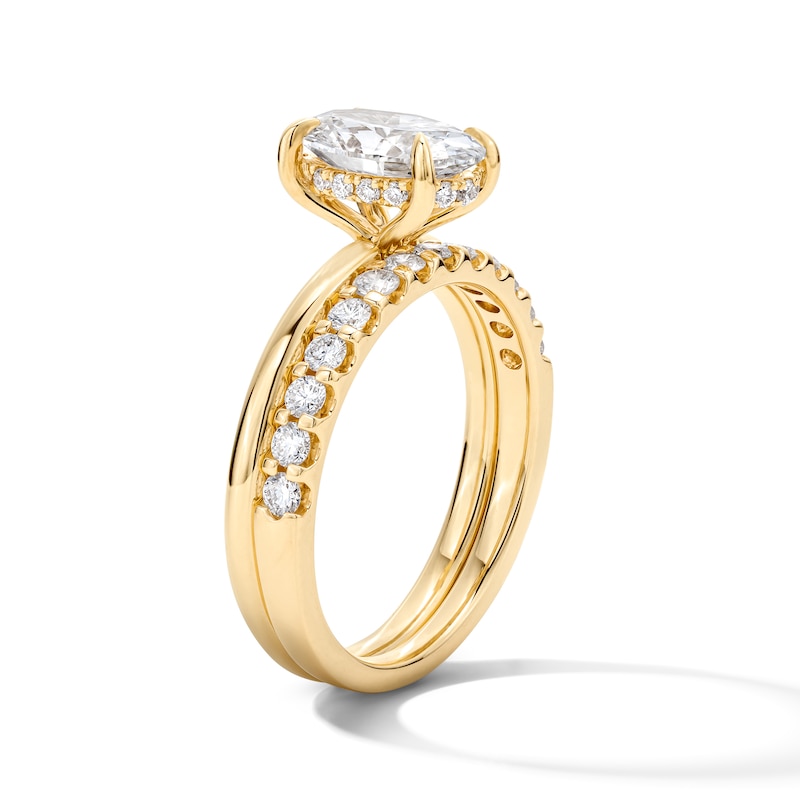 Main Image 5 of 2 CT. T.W. Oval Certified Lab-Grown Diamond Bridal Set in 14K Yellow Gold (F/VS2)