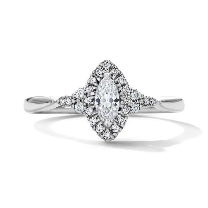 Main Image 1 of 3/8 CT. T.W. Marquise-Cut Certified Lab-Grown Diamond Frame Promise Ring in 10K White Gold (F/SI2)