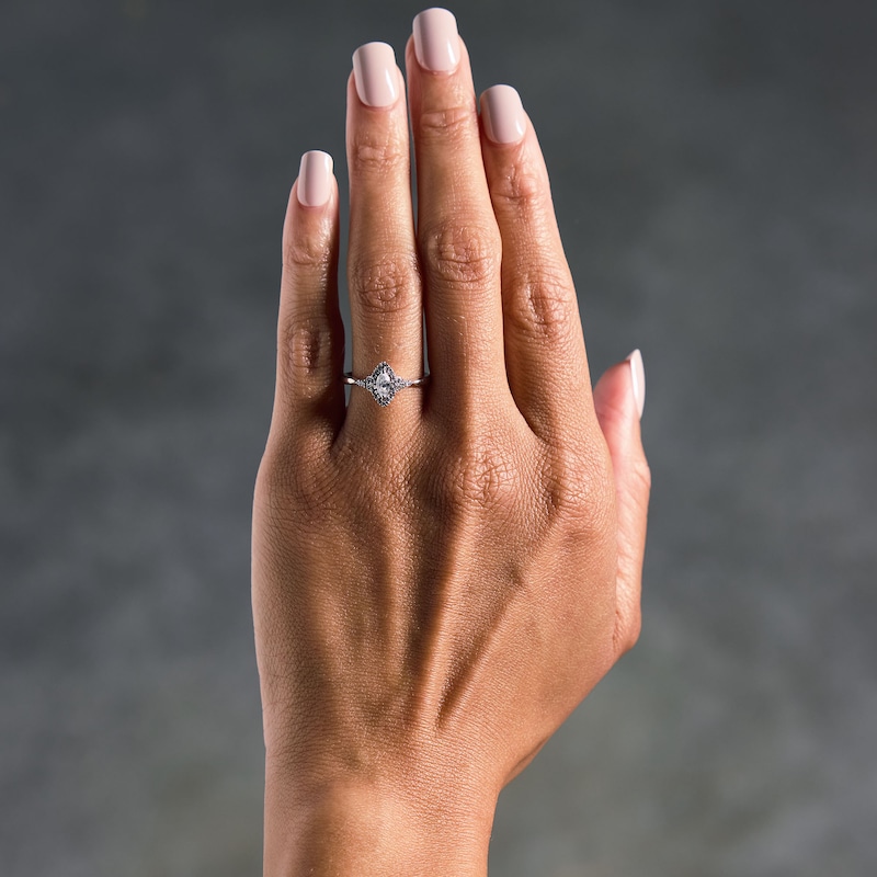 Main Image 2 of 3/8 CT. T.W. Marquise-Cut Lab-Grown Diamond Frame Promise Ring in 10K White Gold (F/SI2)