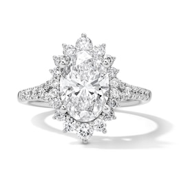 2-5/8 CT. T.W. Oval Certified Lab-Grown Diamond Starburst Frame Engagement Ring in 14K White Gold (F/VS2)