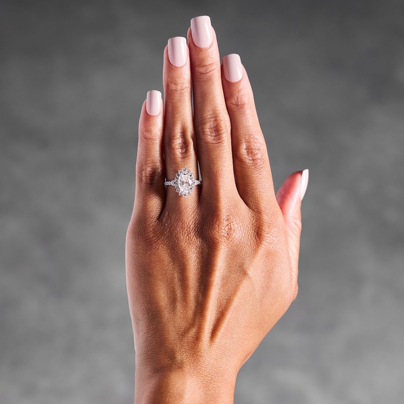 Main Image 2 of 2-5/8 CT. T.W. Oval Certified Lab-Grown Diamond Starburst Frame Engagement Ring in 14K White Gold (F/VS2)