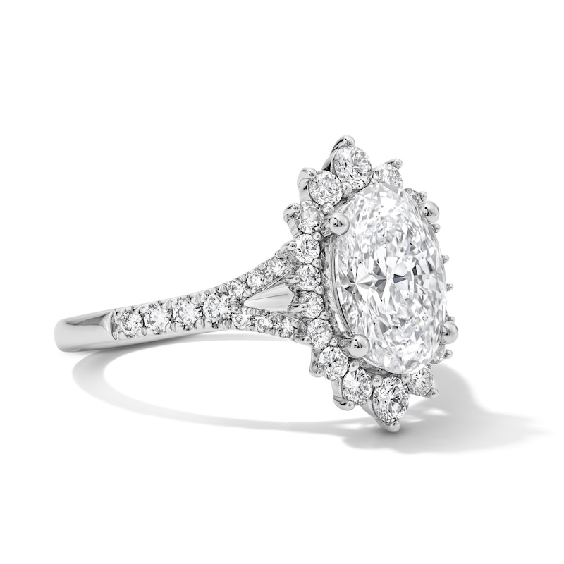 Main Image 4 of 2-5/8 CT. T.W. Oval Certified Lab-Grown Diamond Starburst Frame Engagement Ring in 14K White Gold (F/VS2)