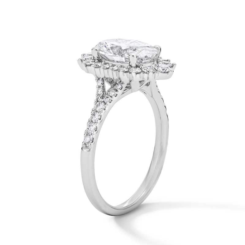 Main Image 5 of 2-5/8 CT. T.W. Oval Certified Lab-Grown Diamond Starburst Frame Engagement Ring in 14K White Gold (F/VS2)
