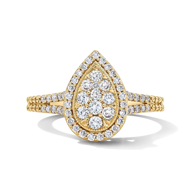 Main Image 1 of 1/2 CT. T.W. Multi-Diamond Pear-Shaped Frame Split Shank Engagement Ring in 10K Gold