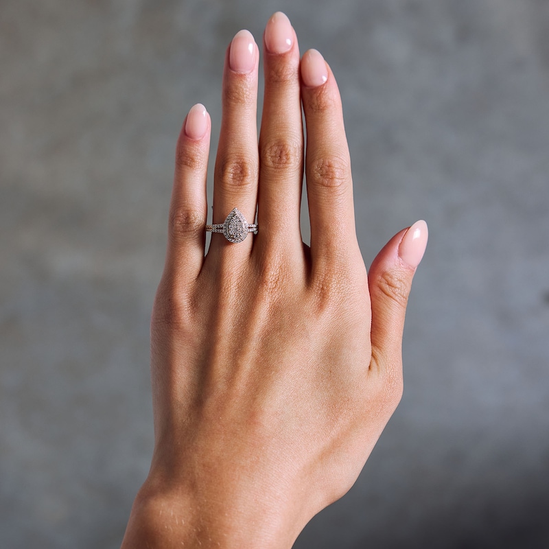 Main Image 2 of 1/2 CT. T.W. Multi-Diamond Pear-Shaped Frame Split Shank Engagement Ring in 10K Gold