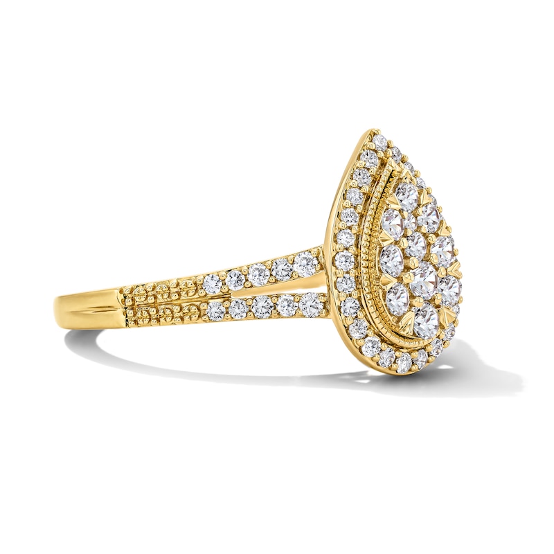 Main Image 4 of 1/2 CT. T.W. Multi-Diamond Pear-Shaped Frame Split Shank Engagement Ring in 10K Gold