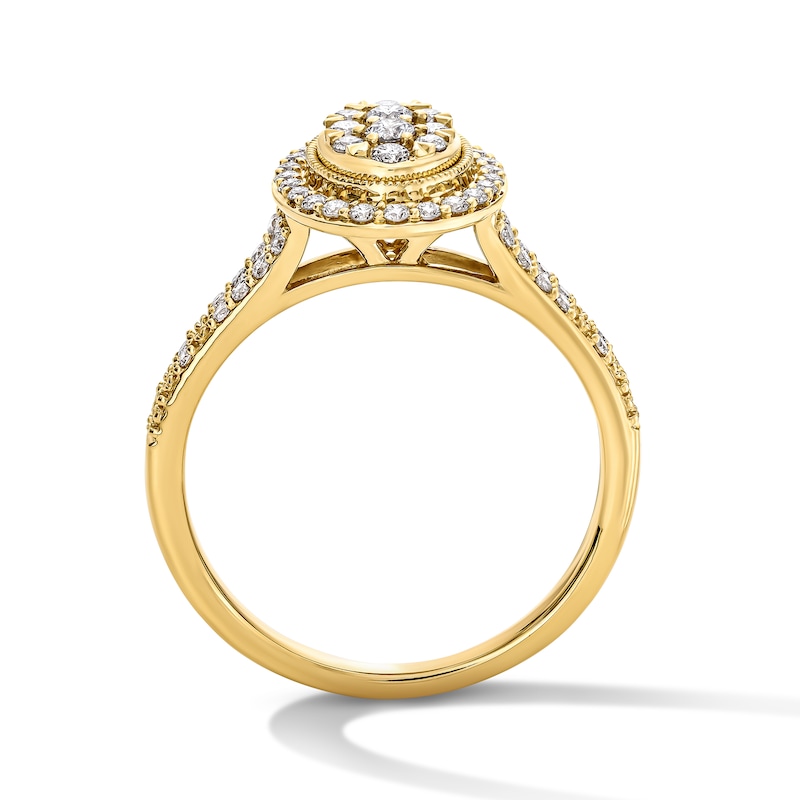 Main Image 3 of 1/2 CT. T.W. Multi-Diamond Oval Frame Split Shank Engagement Ring in 10K Gold