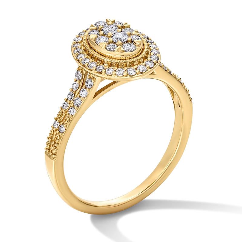 Main Image 5 of 1/2 CT. T.W. Multi-Diamond Oval Frame Split Shank Engagement Ring in 10K Gold