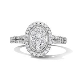 1/2 CT. T.W. Oval Multi-Diamond Frame Double Row Engagement Ring in 10K White Gold
