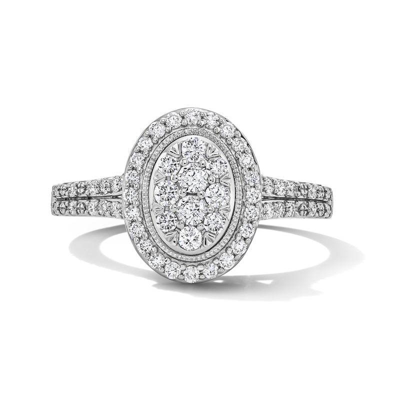 Main Image 1 of 1/2 CT. T.W. Multi-Diamond Oval Frame Split Shank Engagement Ring in 10K White Gold
