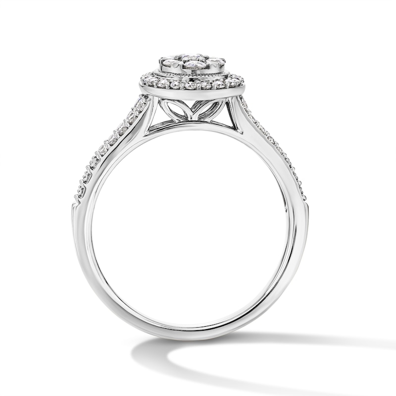 Main Image 3 of 1/2 CT. T.W. Multi-Diamond Oval Frame Split Shank Engagement Ring in 10K White Gold