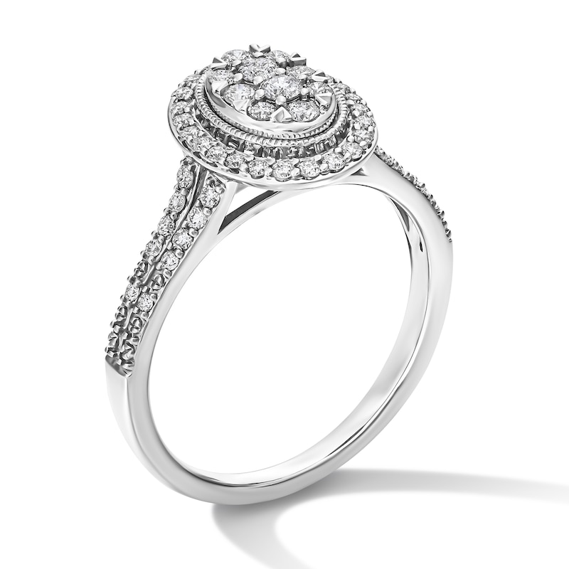 Main Image 5 of 1/2 CT. T.W. Multi-Diamond Oval Frame Split Shank Engagement Ring in 10K White Gold