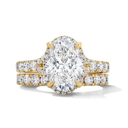 4-1/2 CT. T.W. Oval Certified Lab-Grown Diamond Frame Bridal Set in 14K Gold (F/VS2)