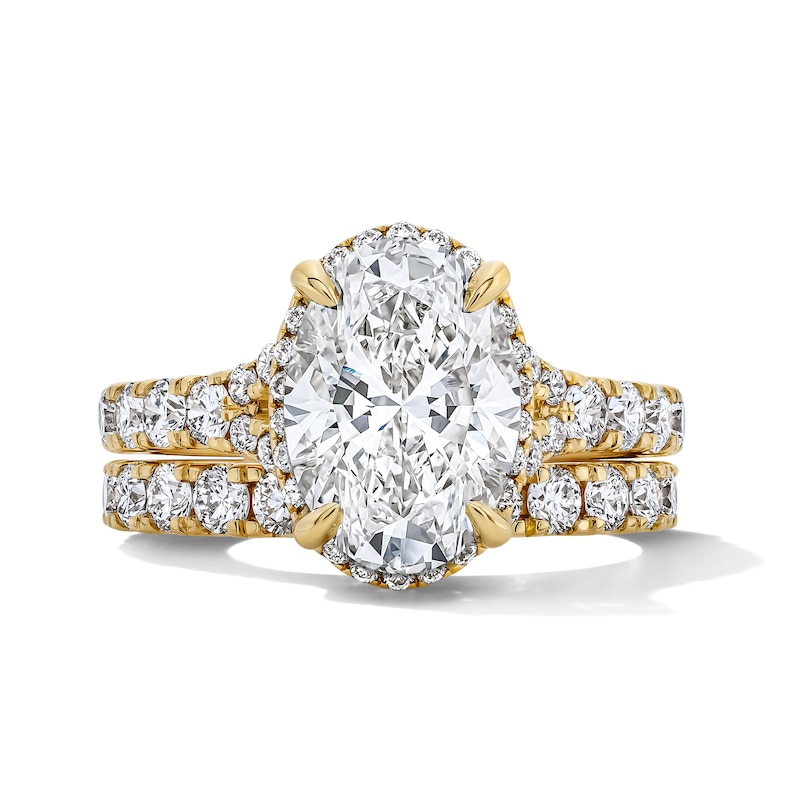 Main Image 1 of 4-1/2 CT. T.W. Oval Certified Lab-Grown Diamond Frame Bridal Set in 14K Gold (F/VS2)